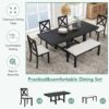 Topmax - 6 Piece Farmhouse Extendable Dining Table With Footrest, 4 Upholstered Dining Chairs And Dining Bench, Two 11" Removable Leaf - Black / Beige - Image 5