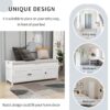 Storage Bench With 3 Shutter-Shaped Doors, Shoe Bench With Removable Cushion And Hidden Storage Space - White - Image 8