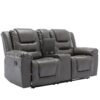 2 Seater Home Theater Recliner Manual Recliner Chair With A Storage Box And Two Cup Holders For Living Room - Gray - Image 9