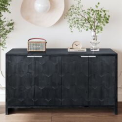 Accent Cabinet Farmhouse Style 4 Door Wooden Cabinet Sideboard Buffet Server Cabinet Storage Cabinet, For Living Room, Entryway, Hallway, Office, Kitchen And Dining Room - Antique Black