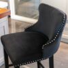Contemporary Velvet Upholstered Wing-Back Barstools With Button Tufted Decoration And Wooden Legs, And Chrome Nailhead Trim, Leisure Style Bar Chairs, Bar Stools (Set of 4) - Black - Image 13