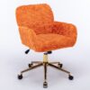 Office Chair, Artificial Rabbit Hair Home Office Chair With Golden Metal Base, Adjustable Desk Chair Swivel Office Chair, Vanity Chair - Orange - Image 6