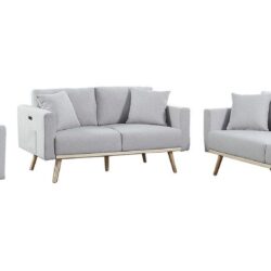 Easton - Linen Fabric Sofa, Loveseat, Chair Living Room With USB Charging Ports Pockets And Pillows (Set of 3) - Light Gray