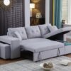 Dennis - Linen Fabric Reversible Sleeper Sectional With Storage Chaise And 2 Stools - Light Gray - Image 8