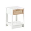 15.75" Rattan End Table With Drawer, Modern Nightstand, Side Table For Living Room, Bedroom - White - Image 8