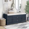 Storage Bench With 4 Doors And Adjustable Shelves, Shoe Bench With Removable Cushion For Living Room, Entryway - Antique Navy - Image 13
