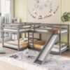 Full And Twin Size L-Shaped Bunk Bed With Slide And Short Ladder - Gray - Image 2