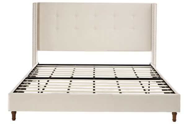 Peyton - King Bed Upholstered With High Headboard, Traditional Hand Buttoned Tufting - Ivory Velvet