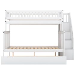 Twin Over Full Bunk Bed With Trundle And Staircase - White