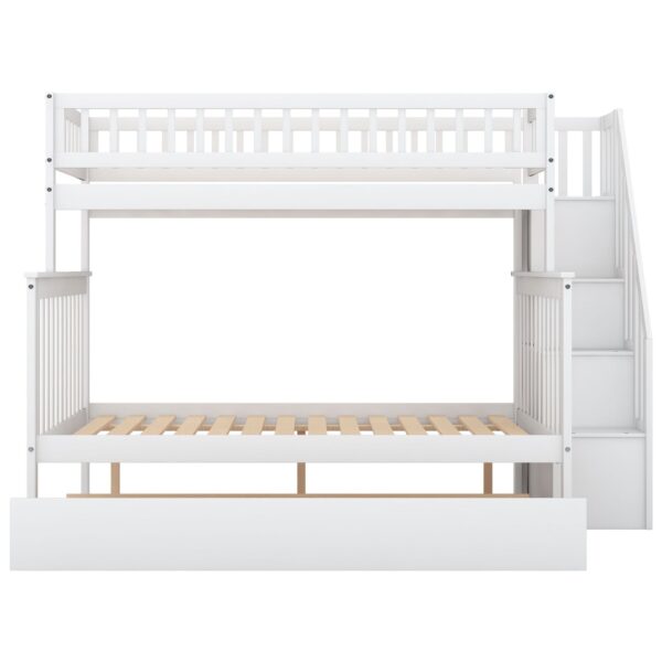 Twin Over Full Bunk Bed With Trundle And Staircase - White
