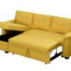 Lucca - Linen Reversible Sleeper Sectional Sofa With Storage Chaise - Yellow - Image 4