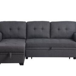 Lucca - Linen Reversible Sleeper Sectional Sofa With Storage Chaise - Dark Gray