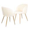 Adjust Legs Upholstered Teddy Faux Fur Dining Armrest Chair (Set of 2) - Off White - Image 12