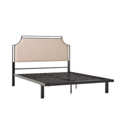 Queen Bed Frame Traditional Upholstered Metal - Tan