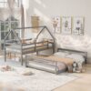Twin Over Full House Bunk Bed With Built-In Ladder - Gray - Image 2