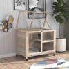 Pawhut - Indoor Rabbit Hutch With Wheels, Desk And Side Table Sized, Wood Rabbit Cage, Waterproof Small Rabbit Cage - Natural - Image 7