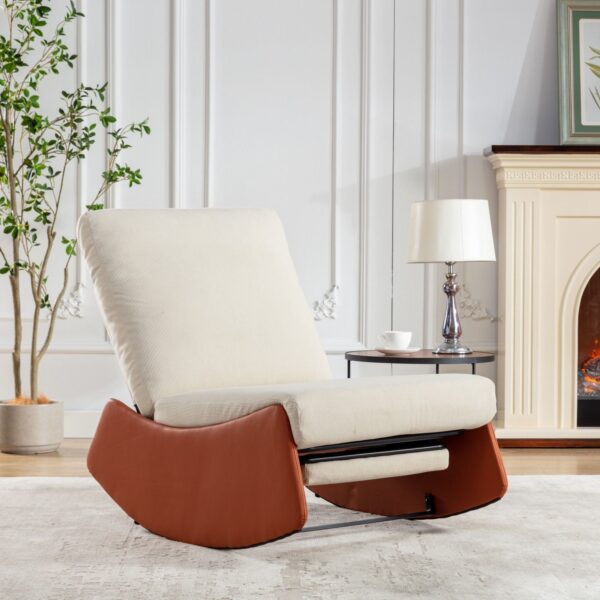 Modern Rocking Chair Recliner, Comfy Rocker Nursery Chair With Footrest, Accent Reading Chair, Upholstered Lounge Chair For Relaxing, Resting, Soft Padded Rocker For Indoor Living Room Bedroom - Orange