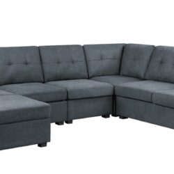 Isla - Woven Fabric 7 Seater Sectional Sofa With Ottoman - Gray