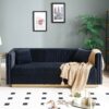 Contemporary Vertical Channel Tufted Velvet Sofa Loveseat Upholstered 2 Pieces Set With 4 Pillows - Black - Image 3
