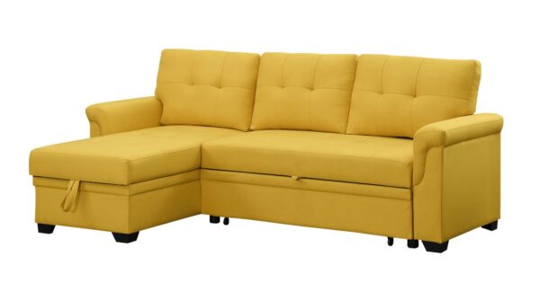 Lucca - Linen Reversible Sleeper Sectional Sofa With Storage Chaise - Yellow