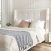 Peyton - King Bed Upholstered With High Headboard, Traditional Hand Buttoned Tufting - Ivory Velvet - Image 8