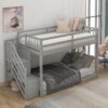 Twin Over Twin Floor Bunk Bed, Ladder With Storage - Gray - Image 4