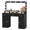 Vanity Desk With Large Mirror, 3 Colour Lighting Modes, Adjustable Brightness, Dresser With 3 Drawers & 2 Vertical Cabinets, Makeup Vanity Table For Women & Girls - Black - Image 6