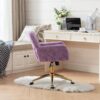 Office Chair, Artificial Rabbit Hair Home Office Chair With Golden Metal Base, Adjustable Desk Chair Swivel Office Chair, Vanity Chair - Violet - Image 17