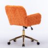Office Chair, Artificial Rabbit Hair Home Office Chair With Golden Metal Base, Adjustable Desk Chair Swivel Office Chair, Vanity Chair - Orange - Image 9