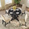 Functional Furniture Retro Style Dining Table Set With Extendable Table And 4 Upholstered Chairs For Dining Room And Living Room - Espresso - Image 4