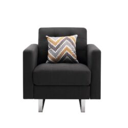 Victoria - Linen Fabric Armchair With Metal Legs, Side Pockets, And Pillow - Dark Gray