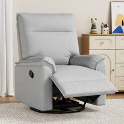 360° Swivel Upholstered Manual Recliner Chair Theater Recliner Sofa Nursery Glider Rocker For Living Room - Gray
