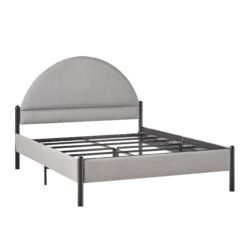 Queen Bed Frame Modern Upholstered Curved Headboard - Gray