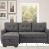 Hunter - Linen Reversible Sleeper Sectional Sofa With Storage Chaise - Dark Gray - Image 3