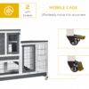 Pawhut - Wooden Rabbit Hutch Elevated Bunny Cage Indoor Small Animal Habitat With Enclosed Run With Wheels, Ramp, Removable Tray Ideal For Guinea Pigs - Gray - Image 2