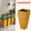 Outsunny - Outdoor Planters (Set of 3) Large Taper Planters With Drainage Holes And Plug, Faux Wood Plastic Flower Pots For Outdoor, Indoor, Garden, Patio - Tan - Image 4