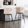 Beige Swivel Bar Stools, High-Back, Adjustable, Upholstered With Elegant Metal Back Accents For Kitchen, Bar, Or Dining Room (Set of 2) - Beige - Image 5