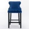 Contemporary Velvet Upholstered Wing-Back Barstools With Button Tufted Decoration And Wooden Legs, And Chrome Nailhead Trim, Leisure Style Bar Chairs, Bar Stools (Set of 4) - Blue - Image 3