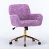 Office Chair, Artificial Rabbit Hair Home Office Chair With Golden Metal Base, Adjustable Desk Chair Swivel Office Chair, Vanity Chair - Violet - Image 5