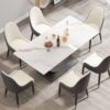 70.87" Modern Artificial Stone Crescent-Shaped Metal Legs, Can Accommodate 6-8 People - White / Black - Image 2