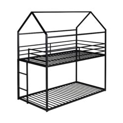 Bunk Beds Twin Over Twin, House With Frame Built-In Ladder, No Box Spring Needed - Black