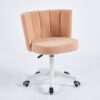 Home Office Chair, Fluffy Fuzzy Comfortable Makeup Vanity Chair, Swivel Desk Chair Height Adjustable Dressing Chair For Bedroom - Teak / Beige - Image 5