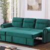 Ashton - Velvet Fabric Reversible Sleeper Sectional Sofa Chaise - Green - Image 11
