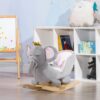 Qaba - Baby Rocking Horse Elephant Rocking Chair Toddler Rocker Toy With Sound Wooden Base Seat Safety Belt For 1.5-3 Year Old - Gray - Image 5