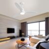 Wooden Ceiling Fan White 3 Solid Wood Blades Remote Control Reversible Dc Motor With LED Light - Matte White - Image 5