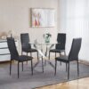 5 Pieces Dining Set, Table Metal Leg Mid-Century Dining Table For 4 - 6 People With Glass Table Top, Pedestal Dining Table, End Table Coffee Table - Black - Image 3