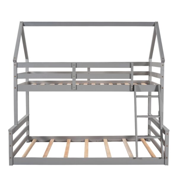 Twin Over Full House Bunk Bed With Built-In Ladder - Gray