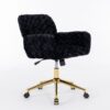 Office Chair, Artificial Rabbit Hair Home Office Chair With Golden Metal Base, Adjustable Desk Chair Swivel Office Chair, Vanity Chair - Black - Image 5