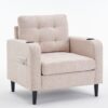 Beige Upholstered Armchair And Storage Ottoman Set, Comfortable Single Sofa With Cup Holders And Tufted Detailing, Ideal For Living Room Or Bedroom - Beige - Image 22