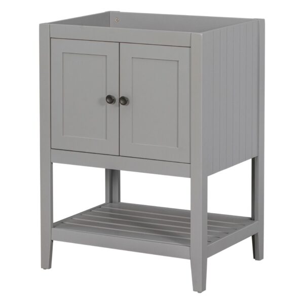 Bathroom Vanity Base Only, Soild Wood Frame, Bathroom Storage Cabinet With Doors And Open Shelf - Gray